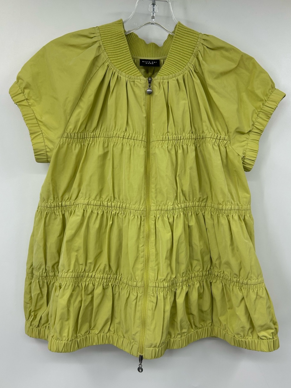 Bitte Kai Rand Women’s Cotton Poplin Pleated Lightweight Jacket Chartreuse Small